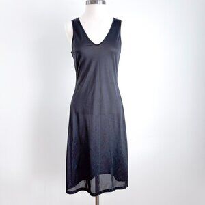 VTG Fiona Beckett for Tooke Black Sheer Nylon Midi Dress Large Sleeveless V-Neck